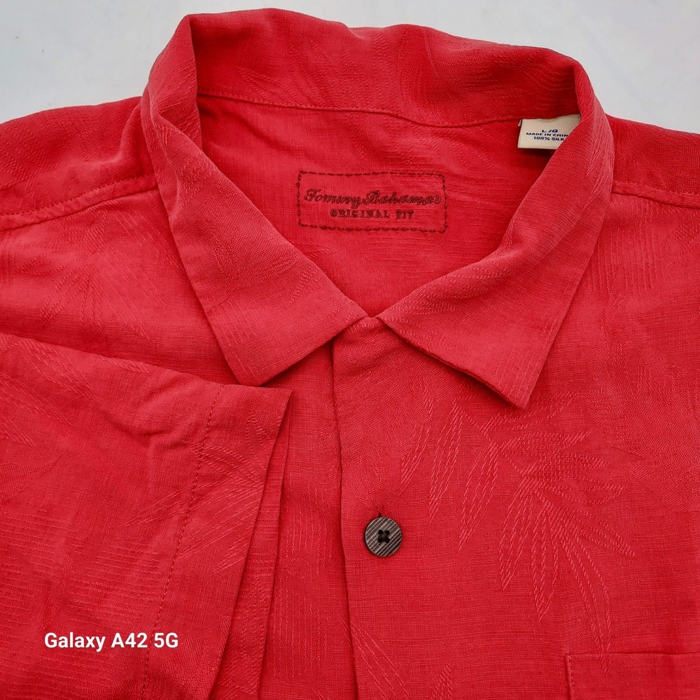 Tommy Bahama Original Fit Red Silk Button Up Palm Tree Shirt Mens L